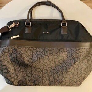 Calvin Klein Black Brown Logo Weekender Bag Travel Tote